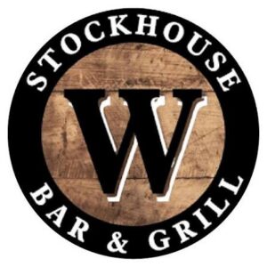 Stockhouse Bar & Grill logo: a wooden central circle with a bold W, surrounded by a black ring that reads STOCKHOUSE BAR & GRILL.